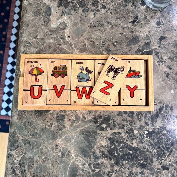 Wooden Alphabet Puzzle Pictures Storage Box Kids Educational Toy Melissa & Doug? - Picture 6 of 13